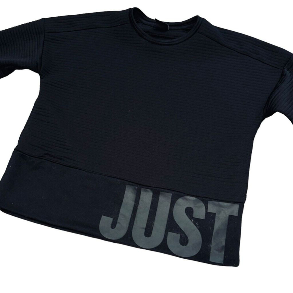 Nike Sweatshirt Womens Small (S) Black Crew Neck Long Sleeve Logo Ripped Stretch
